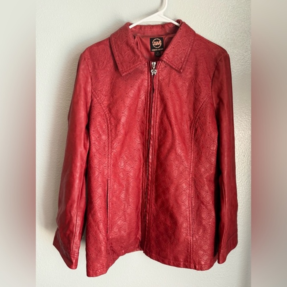 Ameri Mode Dark Red Faux Leather Jacket Nwt Size M - image 1